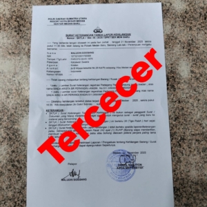 Telah Tercecer Surat Keterangan Register Pedagang Pasar Kampung Lalang Medan Atas Nama SINDA ARISTA BR PARANGIN -ANGIN