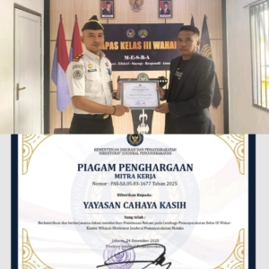 Dedikasi Pembinaan Rohani, Lapas Wahai Serahkan Piagam Penghargaan Kepada GPM Jemaat Bethsan