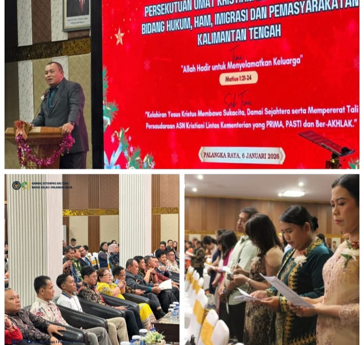 Suasana Sukacita Dan Kebersamaan Memenuhi Ballroom Hotel Aurilla Perayaan Natal Lintas Kementrian Hukum Kalimantan Tengah