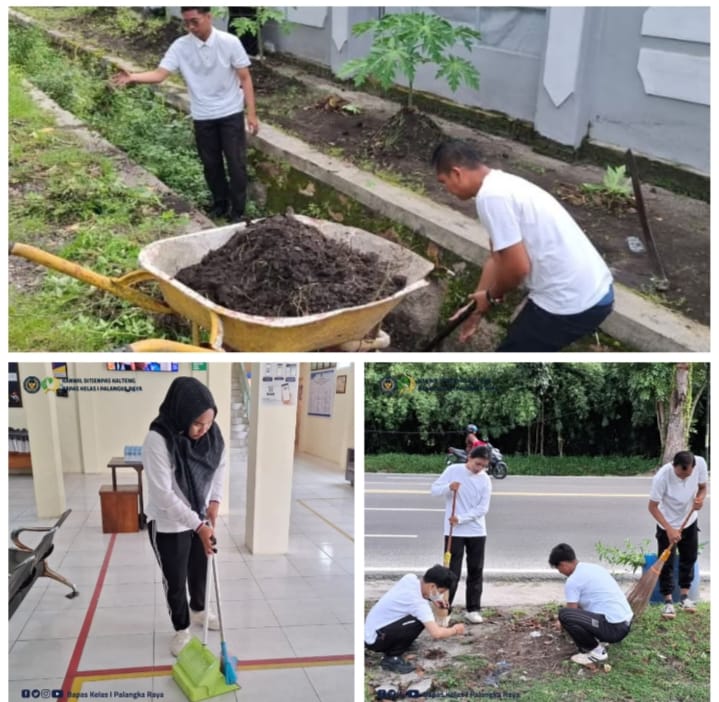 Bentuk kepedulian Pegawai Balai pemasyarakatan Kelas I Palangka Raya Kegiatan Gotong royo Membersihkan Lingkungan Kerja Bapas