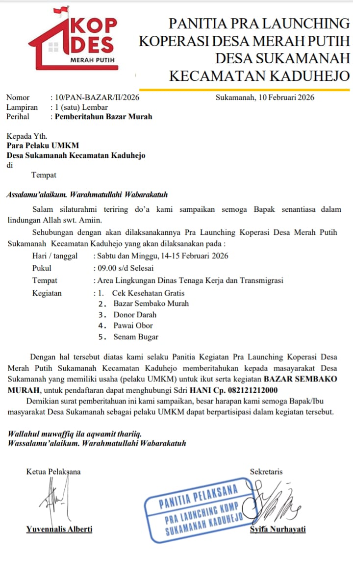Dukung Program Presiden Republik Indonesia, KDMP Sukamanah Kaduhejo Dan Masyarakat Gelar Bazar