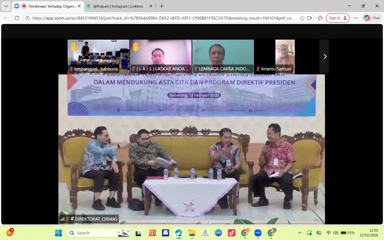 Ormas LCI Hadir Secara Daring dalam Pembinaan Ormas oleh Kemendagri di Semarang