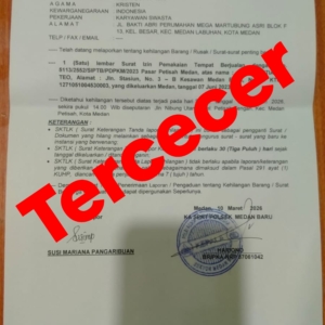 Telah hilang/Tercecer Surta Izin Pemakaian Tempat Berjualan