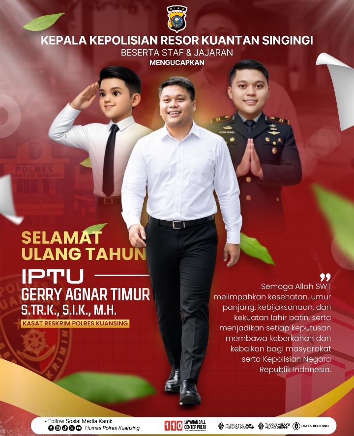 Kapolres Kuansing Beserta Jajaran Ucapkan Selamat Ulang Tahun ke Kasat Reskrim Iptu Gerry Agnar Timur