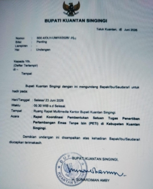 Surat Bupati Kuansing Soal Satgas PETI Beredar, Warga Soroti WPR & IPR dan Dubalang Kuantan