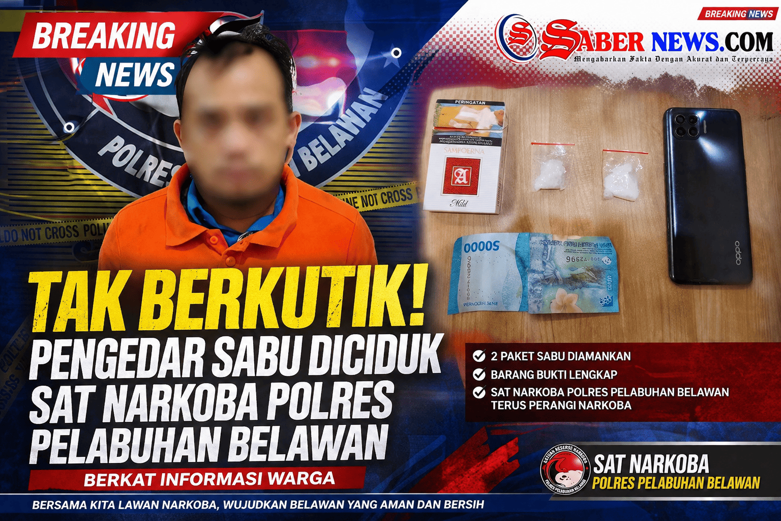 Tak Berkutik! Pengedar Sabu Diciduk Sat Narkoba Polres Pelabuhan Belawan Berkat Informasi Warga