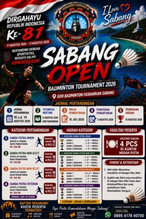Fasharkan Sabang Gelar Turnamen Bulutangkis Terbuka, Semarakkan HUT ke-81 RI dan Perkuat Semangat Persatuan