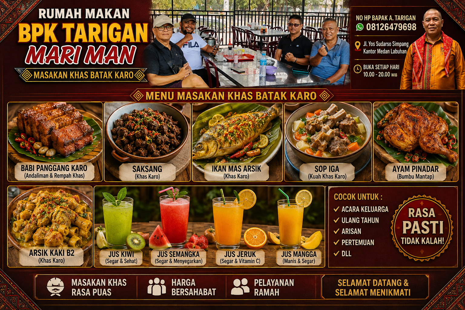Rumah Makan BPK Tarigan Mari Man Hadirkan Cita Rasa Khas Karo, Cocok untuk Kuliner Keluarga dan Berbagai Acara