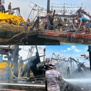 Patkamla Rubiah Evakuasi ABK dan Bantu Padamkan Kapal Nelayan Terbakar di Perairan Belawan
