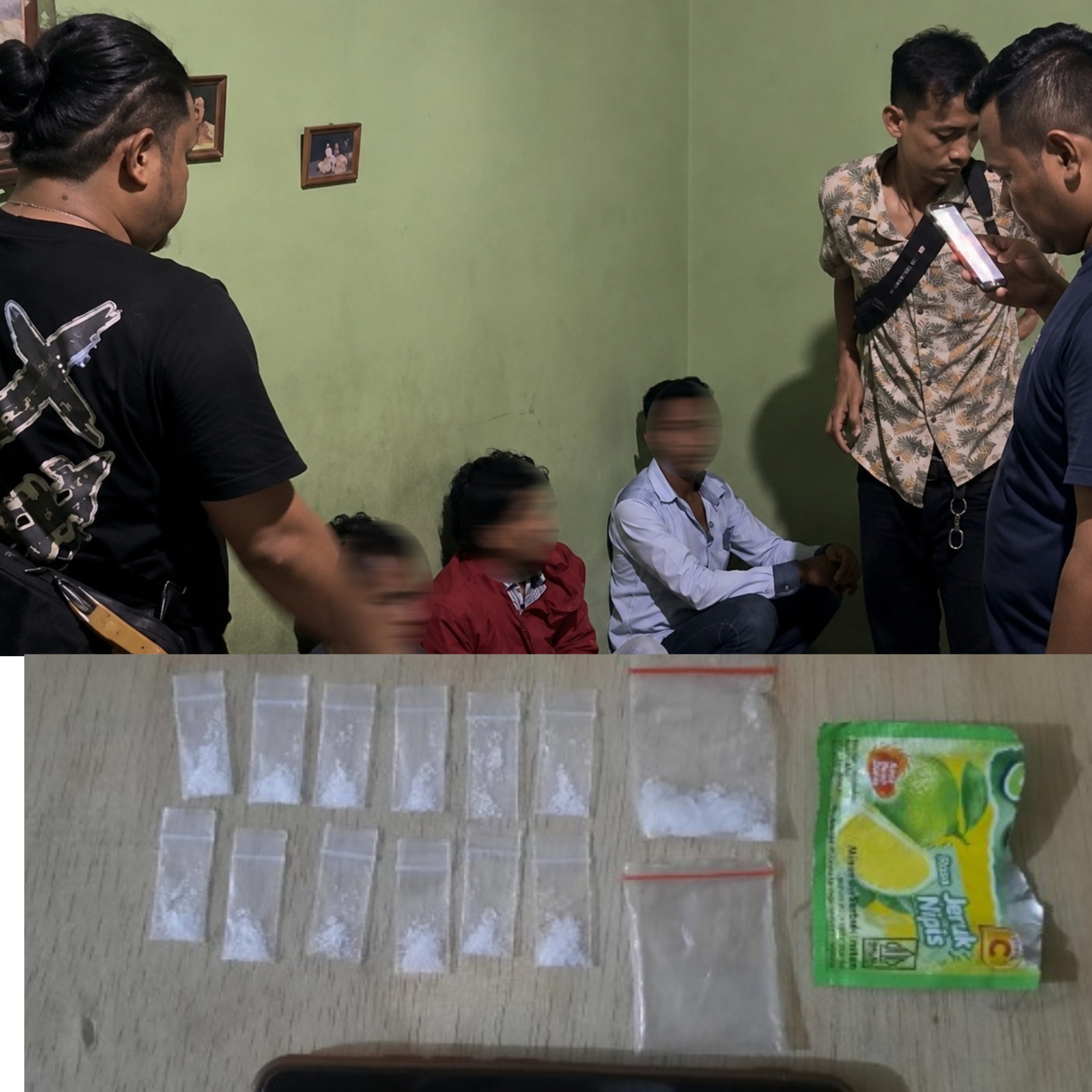 Lagi Asyik ‘Ngeteh’ Nutrisari Plus Sabu, 4 Pemuda Klumpang Kebun Auto Diangkut Sat Narkoba Polres Pelabuhan Belawa