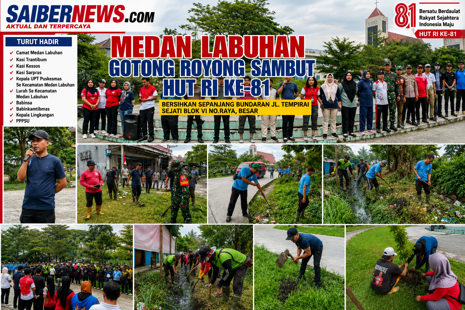 Camat Medan Labuhan Pimpin Gotong Royong Sambut HUT ke-81 Kemerdekaan RI