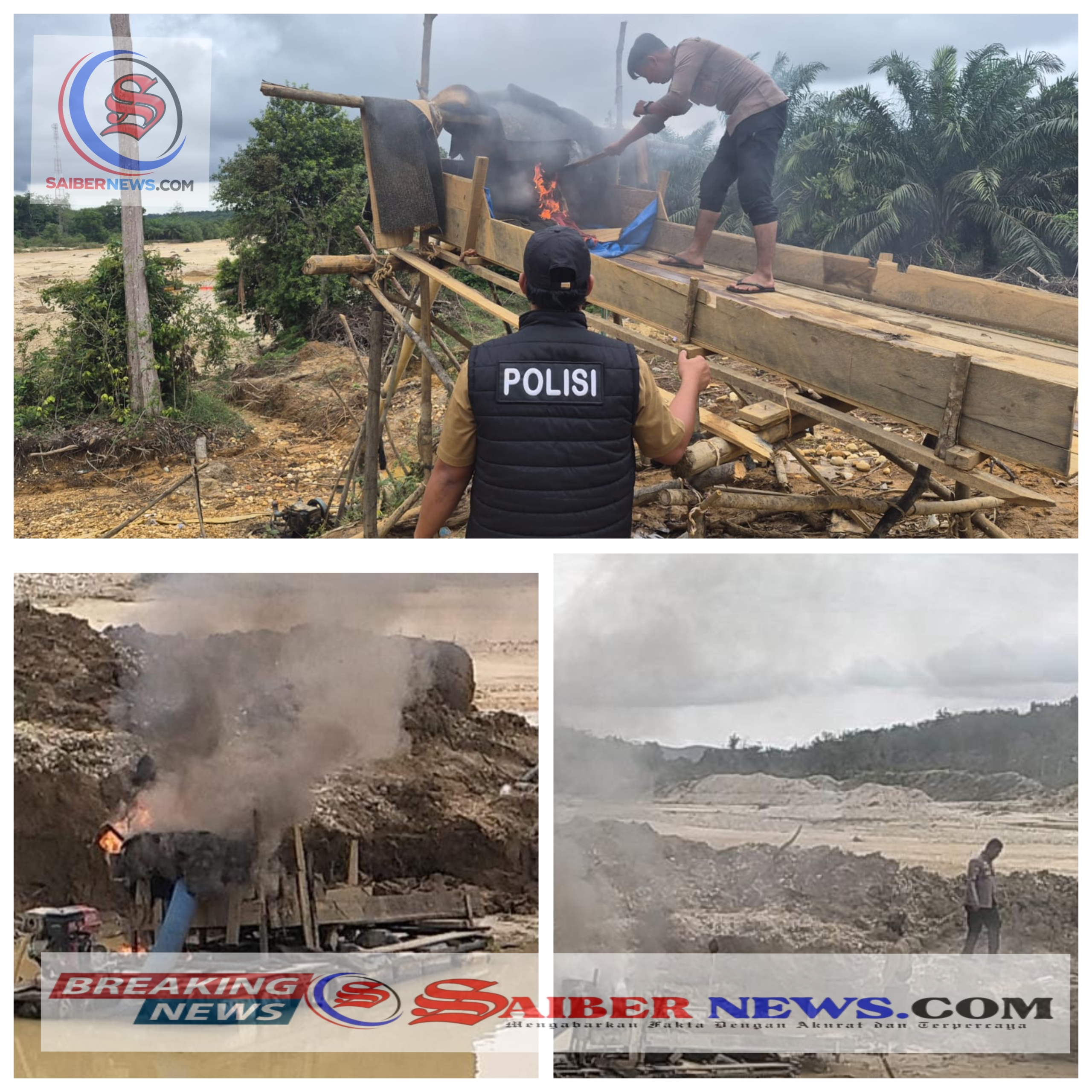 Polres Kuansing Tertibkan PETI di Muara Lembu, Tiga Rakit Dimusnahkan