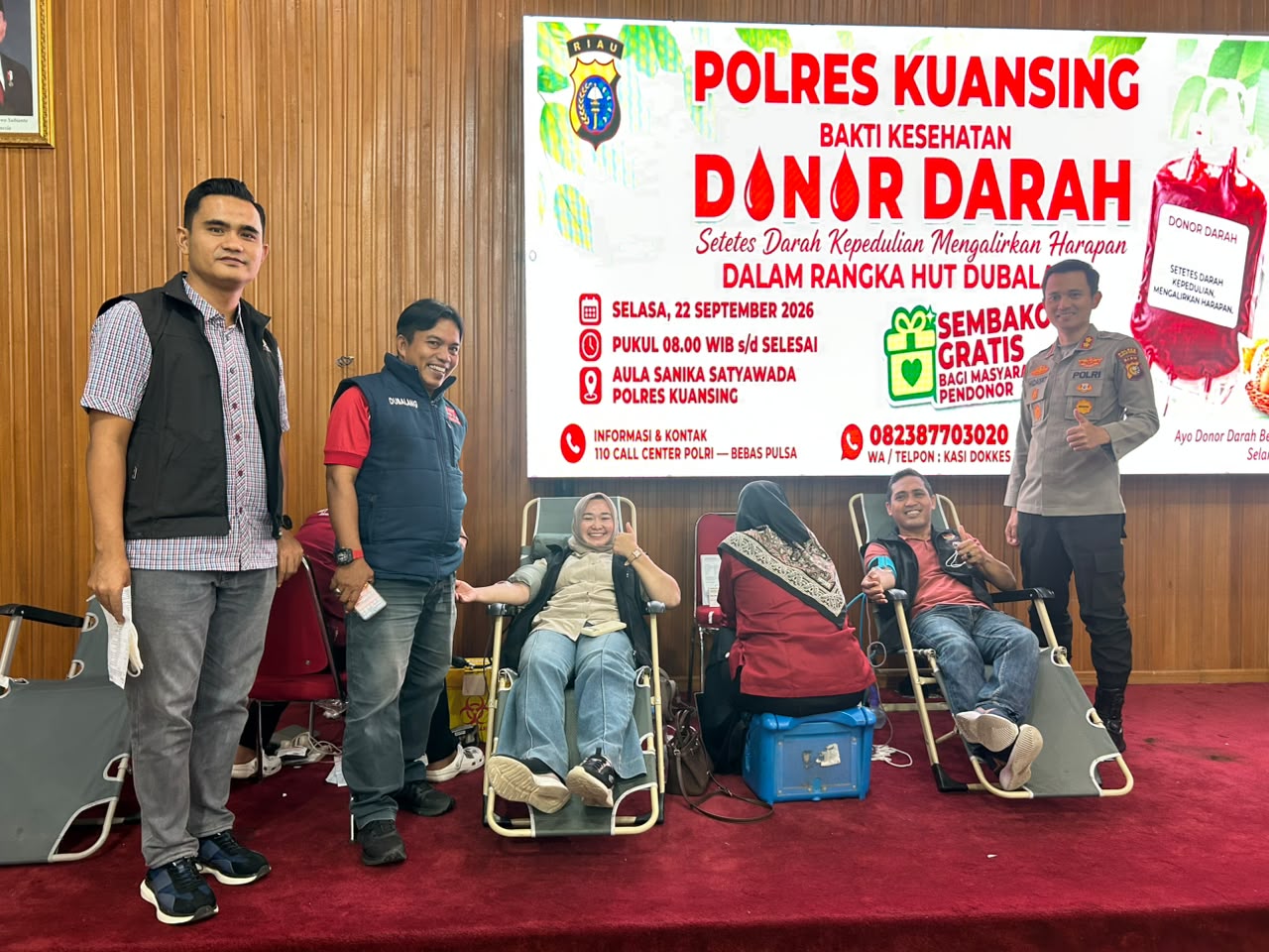 Polres Kuansing Gelar Bhakti Kesehatan Donor Darah dan Bagikan Sembako dalam Rangka HUT Dubalang