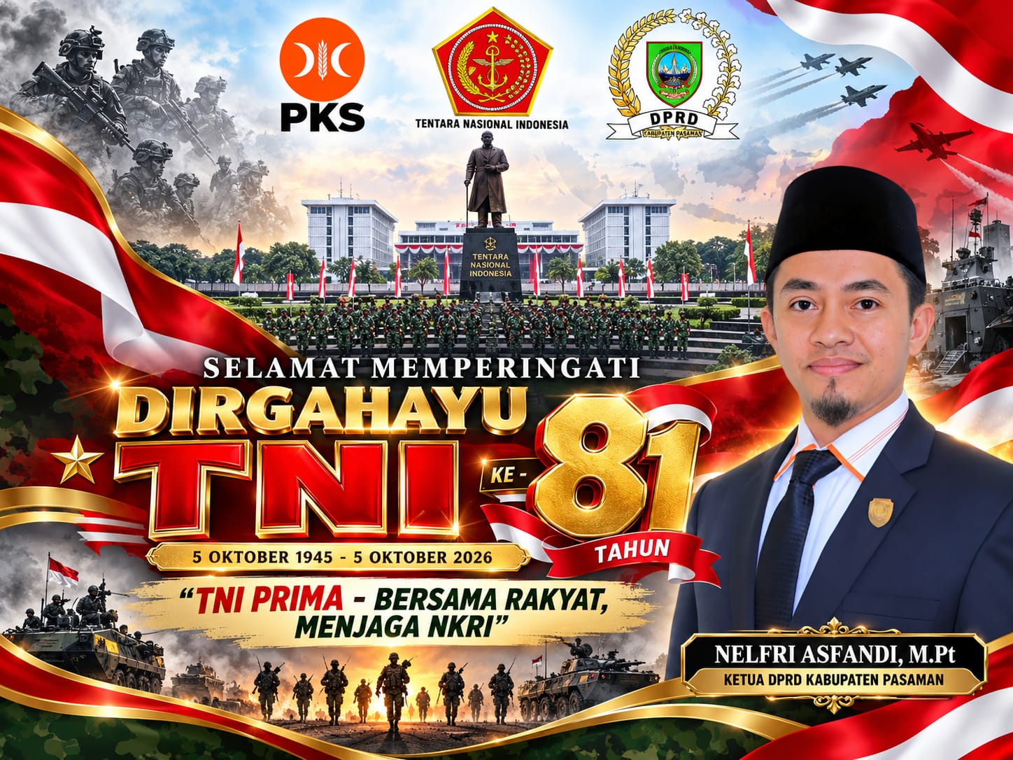 Ketua DPRD Pasaman Nelfri Asfandi Sampaikan Ucapan HUT ke-81 TNI