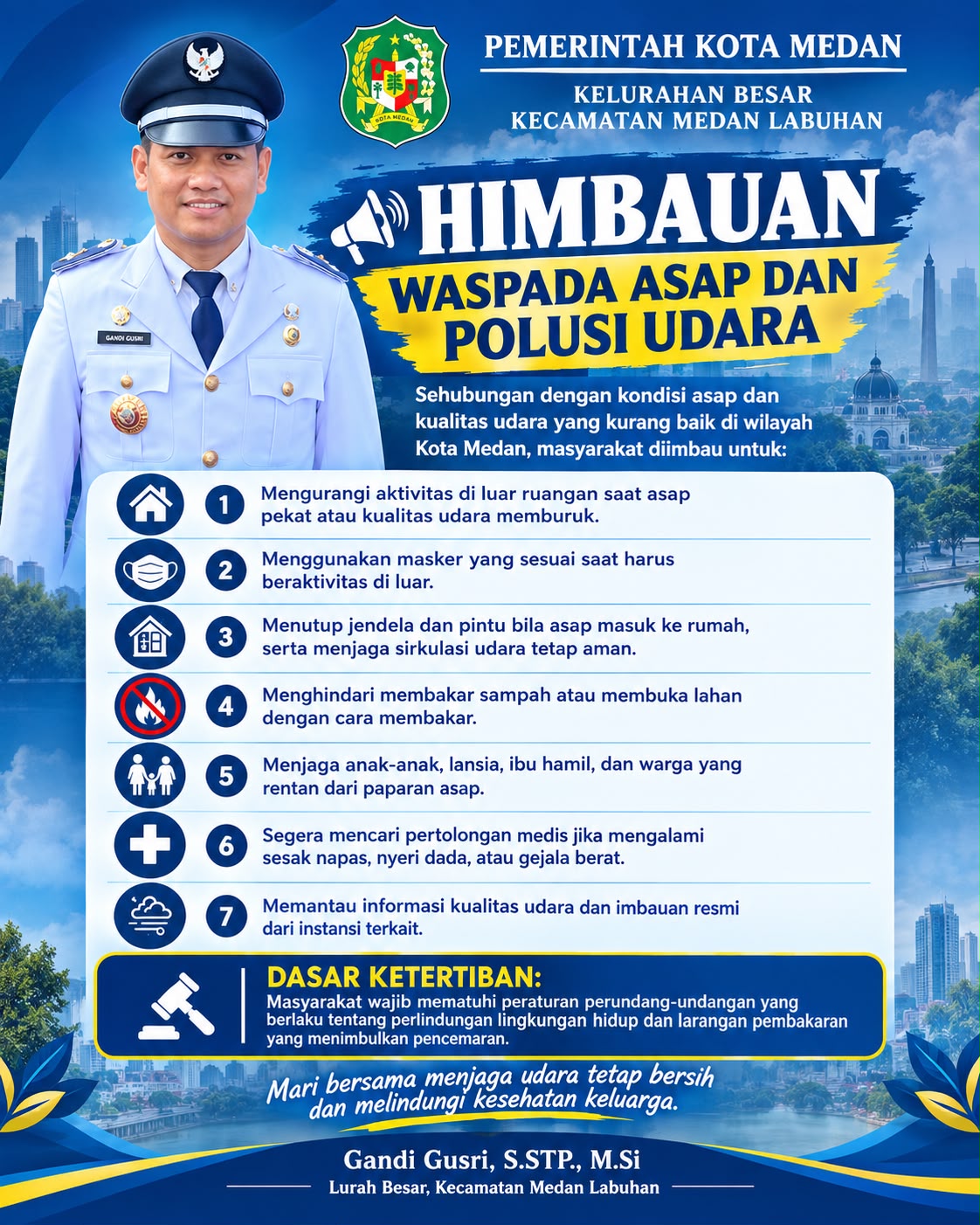 Lurah Besar Medan Labuhan Imbau Warga Waspadai Asap dan Polusi Udara, Masyarakat Diminta Jaga Kesehatan